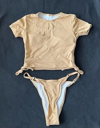 Boutique ribbed ruched t shirt bikini set