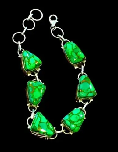 Sterling Silver Mohave Lime Green Copper Infused Turquoise and 925 Bracelet