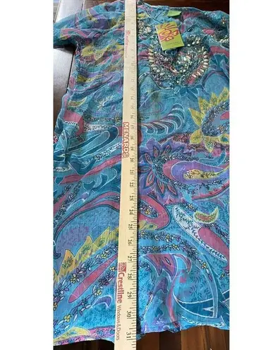 Resort Boho Cleopatra Beach Cover Up Vibrant Semi Sheer Small NWT Swimwear Blue