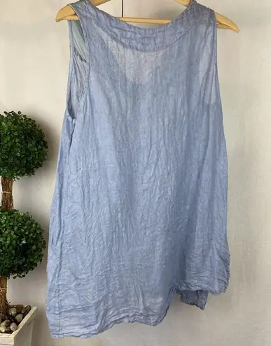 100% Linen Italian Sleeveless Tunic Draped Neck Top Blouse L Size L