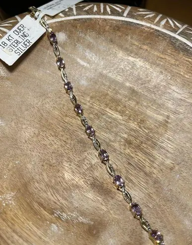 Macy's NWT Dainty Amethyst 18K Gold Over Sterling Silver Bracelet