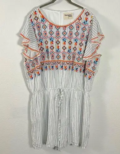 Savanna Jane Bohemian Embroidered Flutter Sleeve Romper Plus Size 2X Summer White