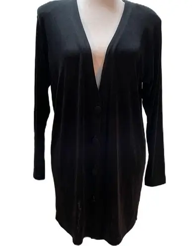 Unique By V. Virella Black Button Front Silky Cardigan Size Large