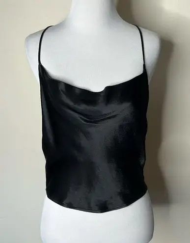 ZARA Black Satin Draped Cami Tank