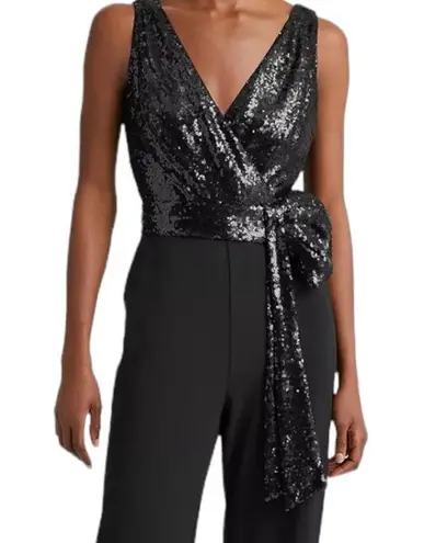 LAUREN RALPH LAUREN Women’s Dress Black Sequined Crepe Jumpsuit Size 2