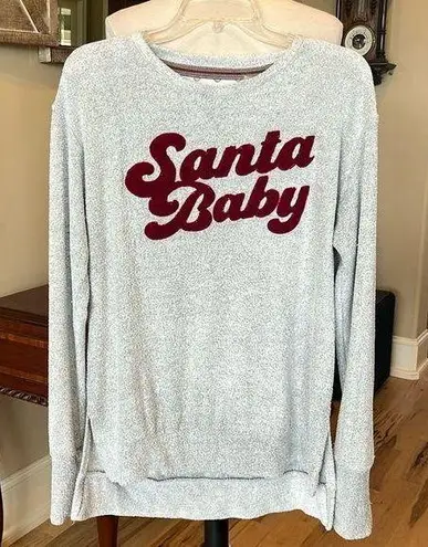 Royce Santa Baby Sweatshirt Pullover Christmas Womens Large Comfy Gray Red Loungewear
