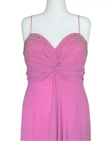 Vintage 90s Y2K Pink Whimsical Beaded Sequin Flower Prom Dress XL Fairycore Glam