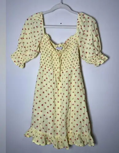 Faithfull the Brand Sage Mini Dress in Santa Maria Floral Yellow Sz XS