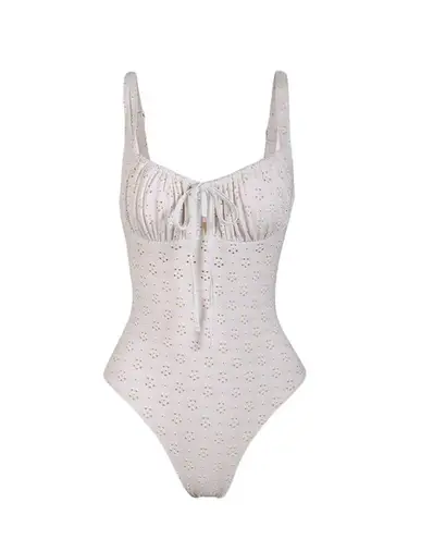 One Piece NWT! White Eyelet Berlook Milkmaid Tie Front  Bathing Suit