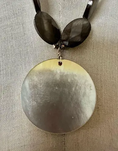 Gray Shell Beaded Monogram Pendant Necklace with Toggle Clasp