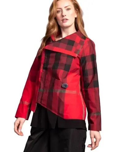 Habitat Liv by  Suzanne Jacket Ruby Red Tartan Plaid Asymmetrical Hem L