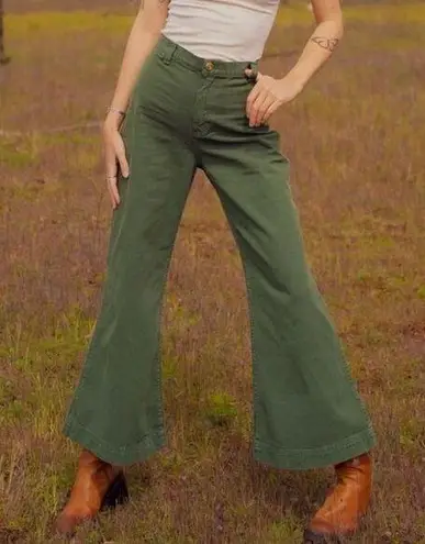 Big Bud Press Bell Bottom Pants Women’s Size Small Green Cotton Retro Flare Wide