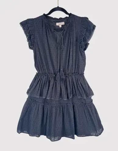 TALULAH Womens Dress Black Mini Layered Ruffle Swiss Dot V Neck Fit Flare Small