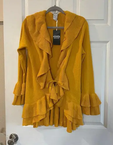NWT Monroe & Main size medium ruffle tie front cardigan Yellow