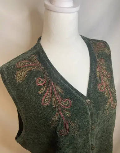 Cottagecore Cabin Granny Embroidered Sweater Vest L Green Lagenlook Vintage Size L
