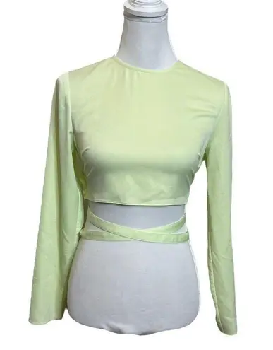 GRLFRND Aaryn Top Mint Green Cropped Long Sleeves Wrap Around Tie Women’s Size S