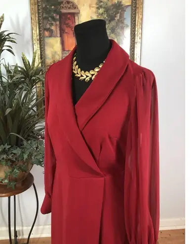 Shelby & Palmer Shelby Palmer Women Wrap Dress Red Long Sleeve Suplice Shawl Collared Sz 6 Boho