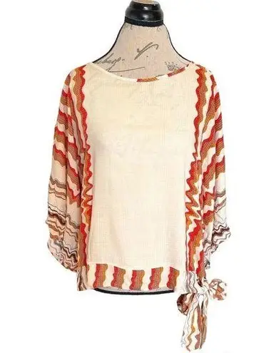 Unique spectrum Blouse Kimono Sleeve Side Tie Boho Southwestern Tribal Sz Large