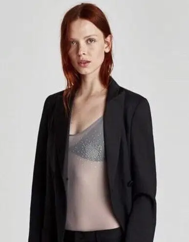 ZARA Sheer Gray Bodysuit Shiny Appliqué Sequins