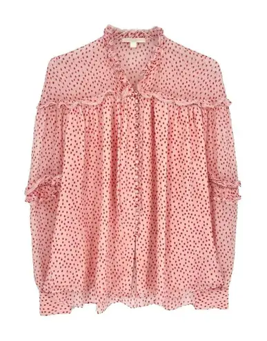 Jonathan Simkhai Silk Ruffle Polka Dot Blouse Small Pink Red Dressy Valentine