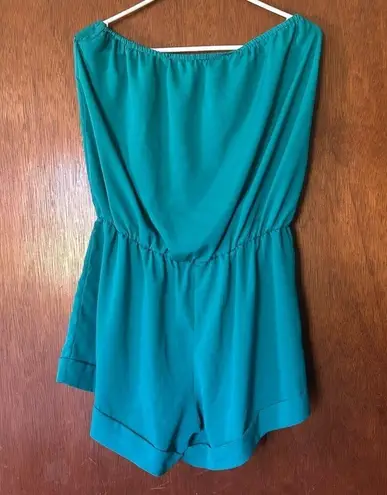 Gracia Garcia blue peacock feather bow strapless romper size L