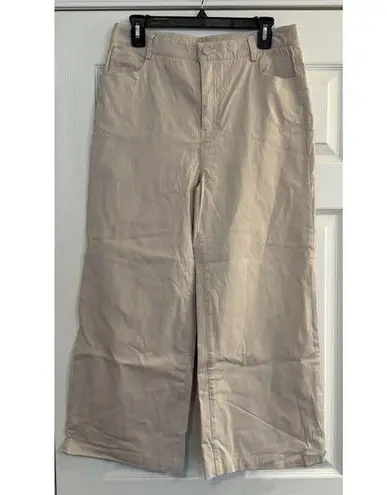 J. McLaughlin Wide Leg Pants Sz 10 High Rise Crop Beige Chino Stretch Career EUC