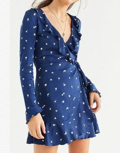 Urban Outfitters Navy Blue Floral Wrap Dress