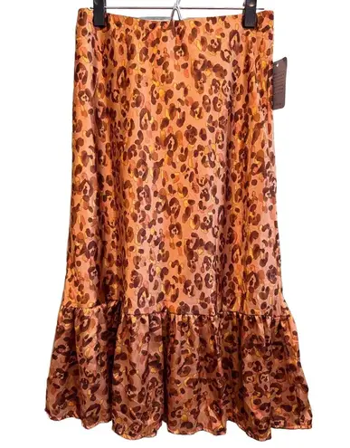 Forgotten Grace Skirt Womens Size Large Animal Print Ruffle Hem Midi