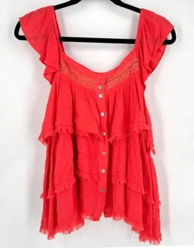 Prómesa NWT Promesa Women's Vintage Romance Ruffle Buttoned Top Coral Size Large