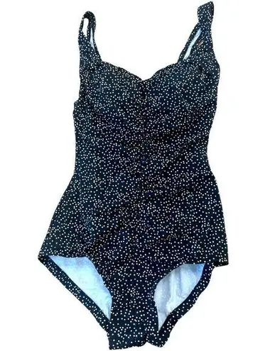 Le Suit LE COVE NWOT One Piece Black & White Polka Dot Modest Pin Up Style Size 10