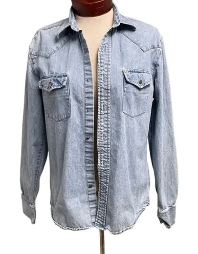 Salt Valley Western Denim Button Down Shirt Womens Small Light Wash Rodeo Blue