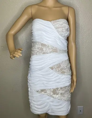 City Triangles Bodycon Strapless Ruffled Dress Gold White size XL