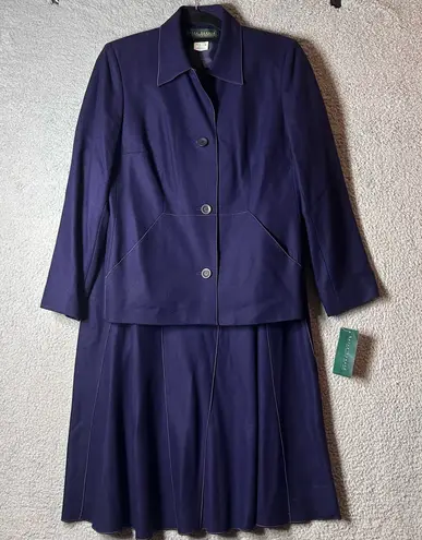 Harvé Benard Harve Benard Skirt Suit Set Women Top 10/Bottom 12 Purple Wool Blend Blazer NEW
