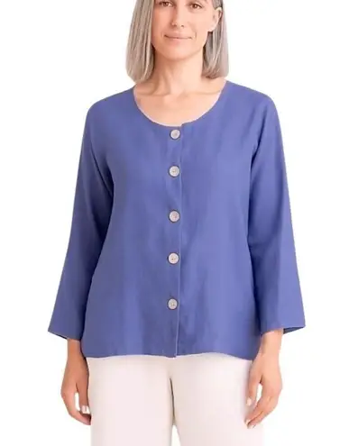Flax Linen Button Front Jacket Top Periwinkle Blue Size M Relaxed Fit