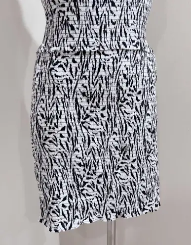 AFRM Black White Zebra Animal Print Smocked Stretch Bodycon Mini Dress Size XL