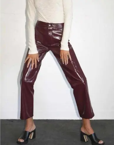 LNA Faux Leather Patent Crinkle Pants Size Large Wine
