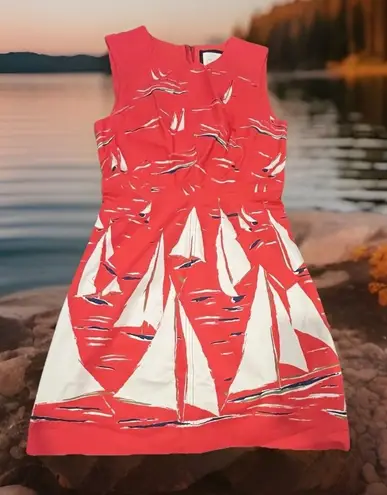 Maeve Sz 6 Anthropologie Sleeveless Dress Sailboats Red White Coastal Preppy