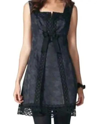 Anna Sui Tea Mini Dress Lace Detail Bowtie Square Neck Sleeveless Fully Lined 0