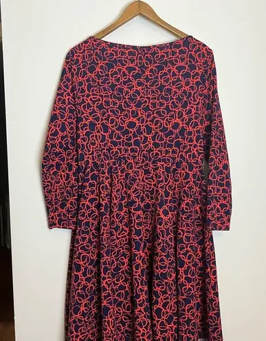 Eshakti Custom Navy Blue Red Geometric Circle Print Fit and Flare Dress
