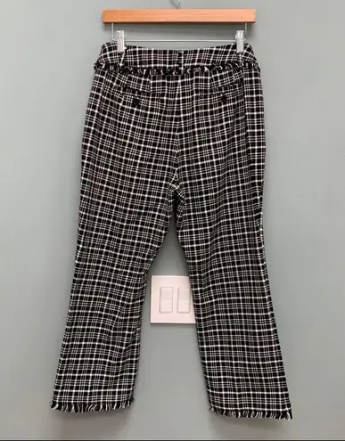 Max Mara Weekend Valico Fringe-Trim Plaid Cropped Pants Black White 8