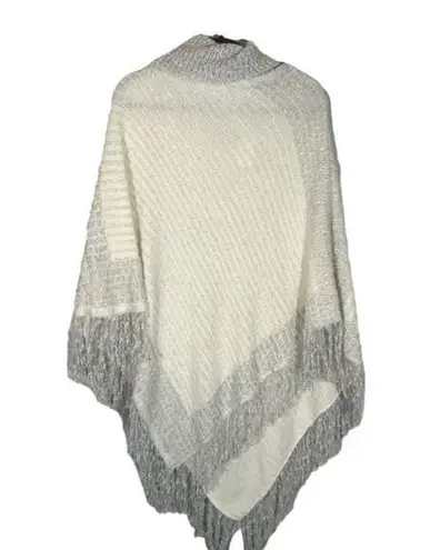 Mia & Tessa White & Gray Cape Cowl Neck Tassel Knit Poncho Women Sz OS