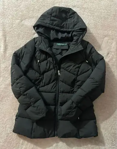 Ralph Lauren Lauren  Women's Black Hooded Comfy Puffer Zip Up Winter Coat Size S