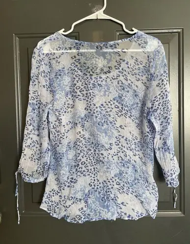 Missoni Women’s Blue Floral 3/4 Sleeve tie Blouse Y2k 90s Size XL 100% Silk