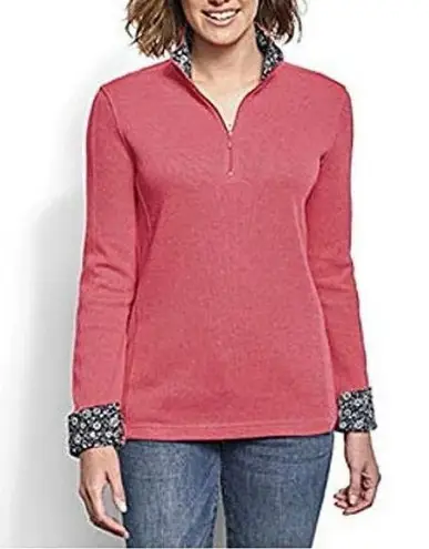 Orvis Sweater Women XL Red 1/4 Zip Pullover Camp Hike Fishing Gorp Cabin Cotton