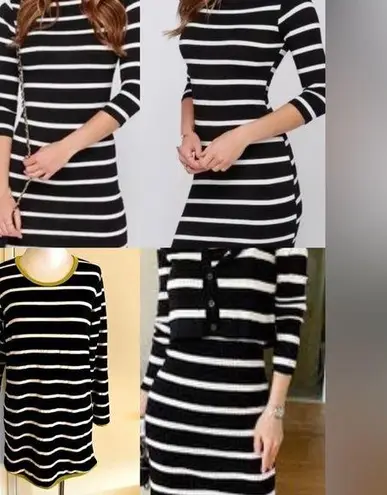 Hidden Path of Light Striped Trendy Mini Dress Long Sleeves/Made in Korea Black
