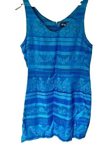 All that jazz Women's Vintage 90's Blue Satin Jacquard Floral Dress 13/14