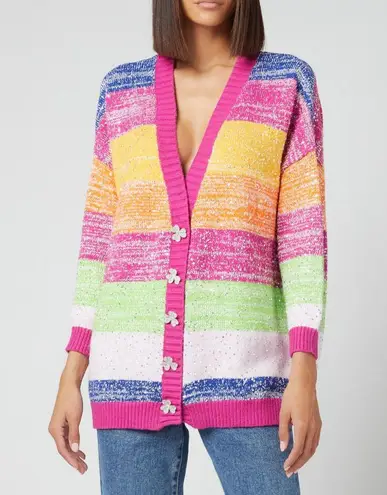 Olivia Rubin Mika rainbow stripe sequin cardigan sweater size S small