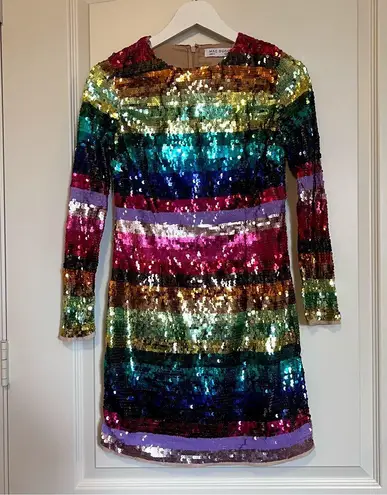 Mac Duggal Rainbow Sequin Striped Cocktail Dress NWT Size 6