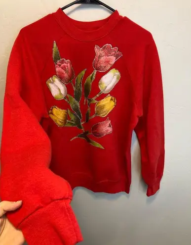 American Vintage 90's Vintage Glitter Glue Red Long Sleeve Cottage Crewneck Spring Sweatshirt L