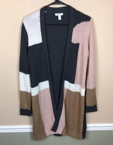 Nine West  Women’s Chunky Knit Color Block Open Front Long Line Cardigan Sweater